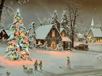 Schneemann und das Land zu Weihnachten Ölgemälde